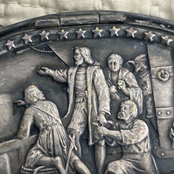 Antique World Fair Christopher Columbus Leather Scene Coin Purse Necklace - Picture 5 of 8